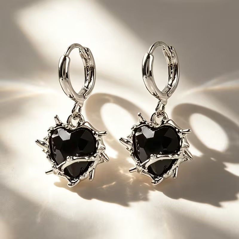 Gothic Heart Glass Drop Earrings