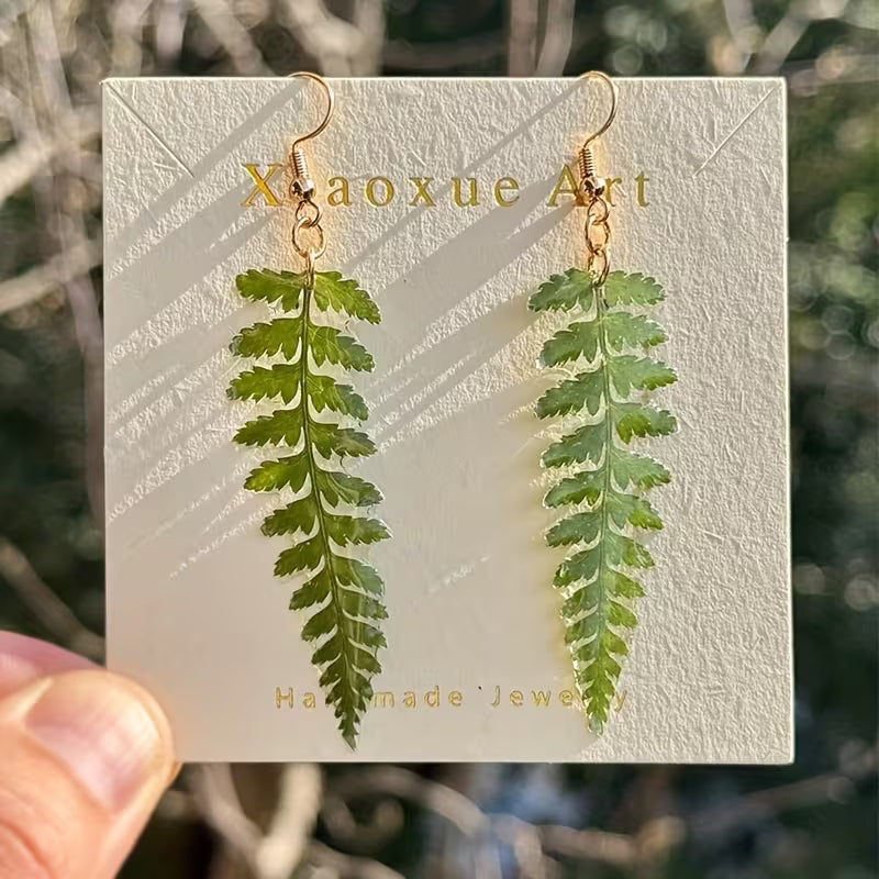 Real Pressed Green Leaf Earrings