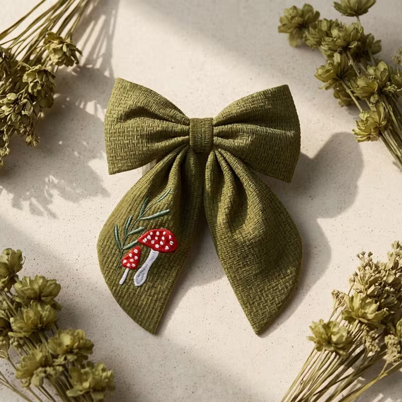 Cute Mushroom Embroidered Bow