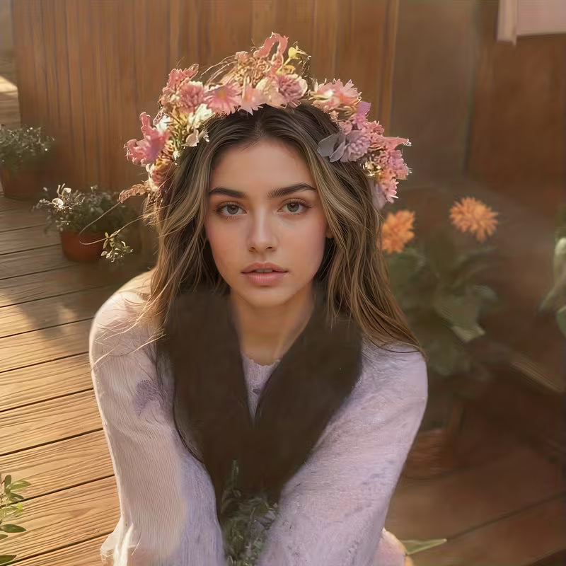 Pink Floral Forest  Ethereal Flower Crown