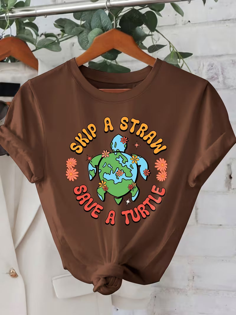“Skip a Straw Save a Turtle” Earth Day Graphic T-Shirt