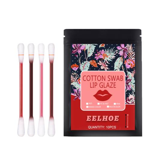 EELHOE Cotton Tip Lip Glaze, Cotton Swab Lipstick Moisturizing Non-Stick Cup Portable Lip Brush Dyeing Lip Liquid Disposable Lipstick Liquid