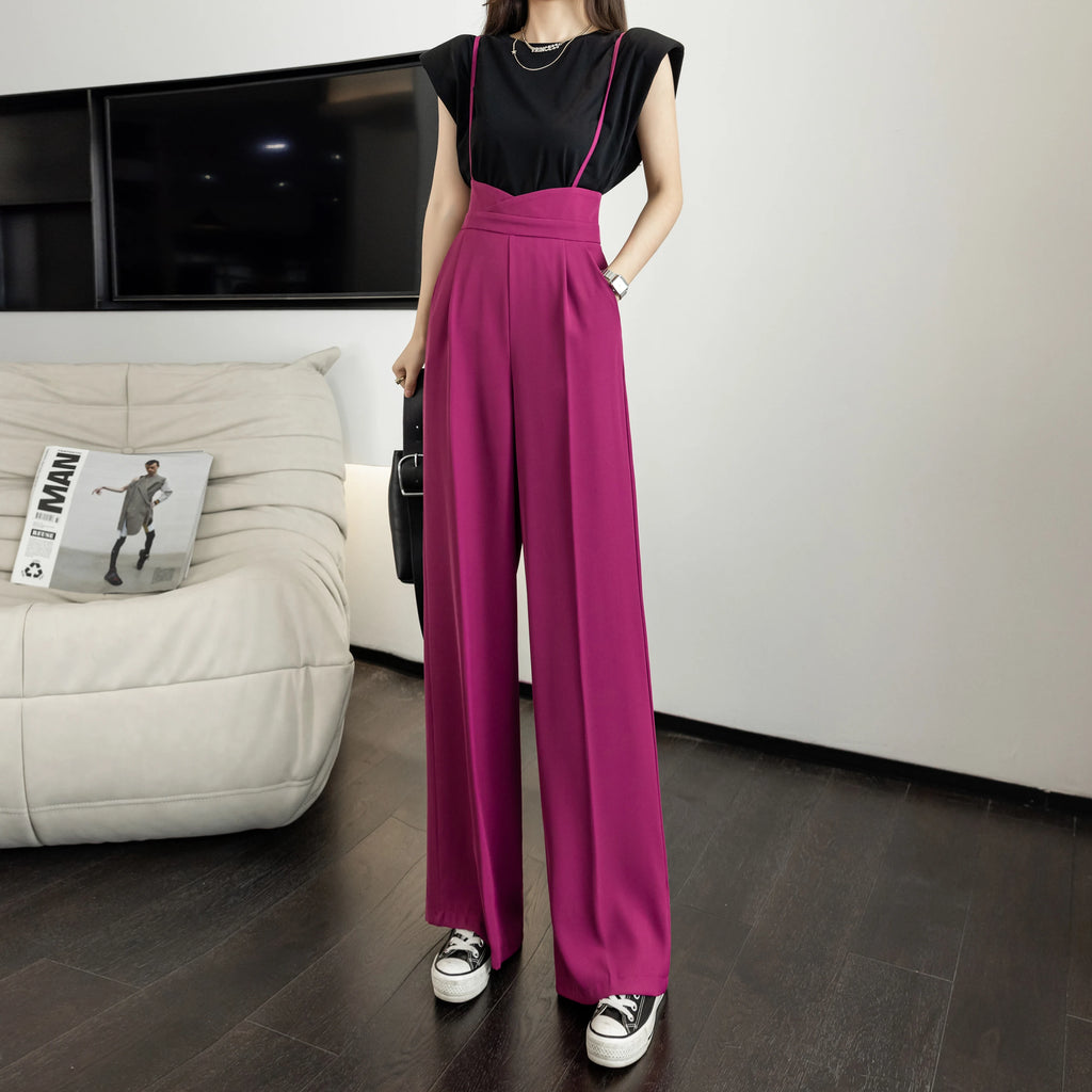 Summer Elegant Fashion Jumpsuit Women High Waist Rompers Straight Pants All-Match Style Jumpsuits Office Overalls Simple 2023