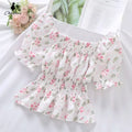 Sweet  Flower Slash Neck Women Blouse