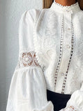 Elegant office White Lace Blouses