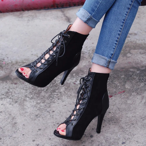 Black Summer High Heels Ankle Boots
