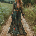 Floral Print Pleated Long Dress