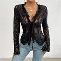 Sexy Women Mesh Lace Long Sleeve Tops