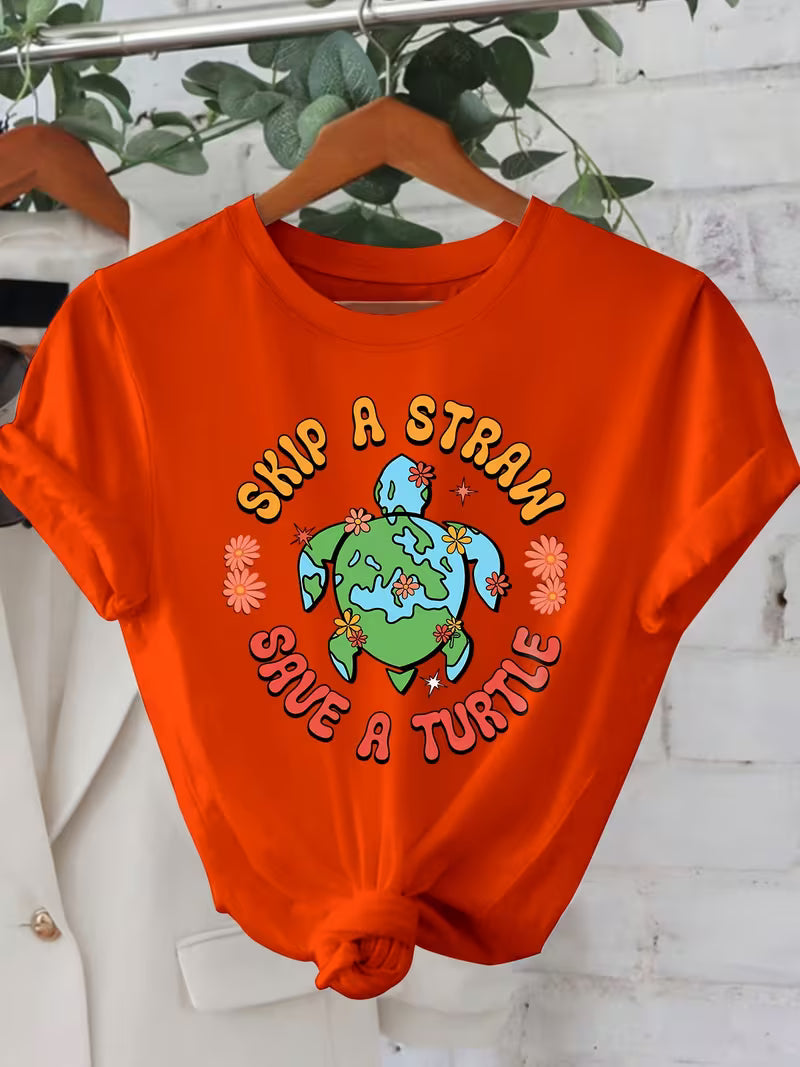 “Skip a Straw Save a Turtle” Earth Day Graphic T-Shirt