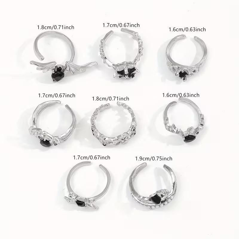 8-Piece Vintage Rhinestone Ring Set