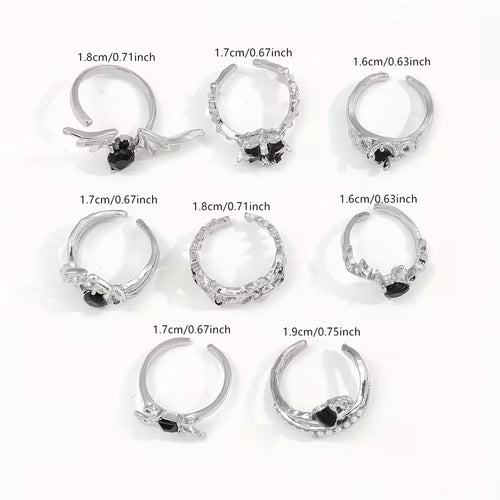 8-Piece Vintage Rhinestone Ring Set