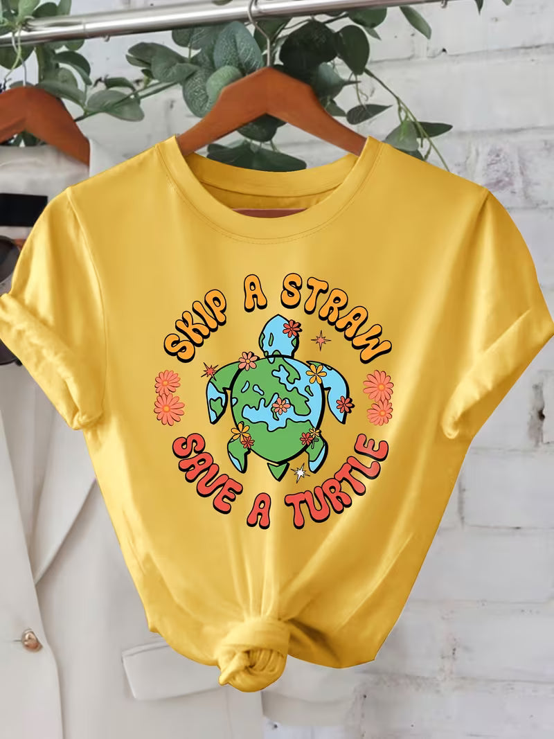 “Skip a Straw Save a Turtle” Earth Day Graphic T-Shirt