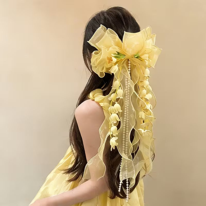 Long Ribbon Organza Bow Hair Clip
