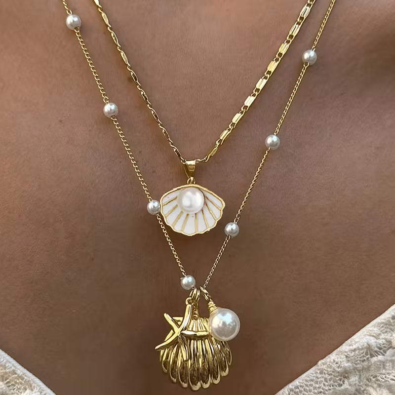 2-Piece Bohemian Shell Starfish Necklace Set