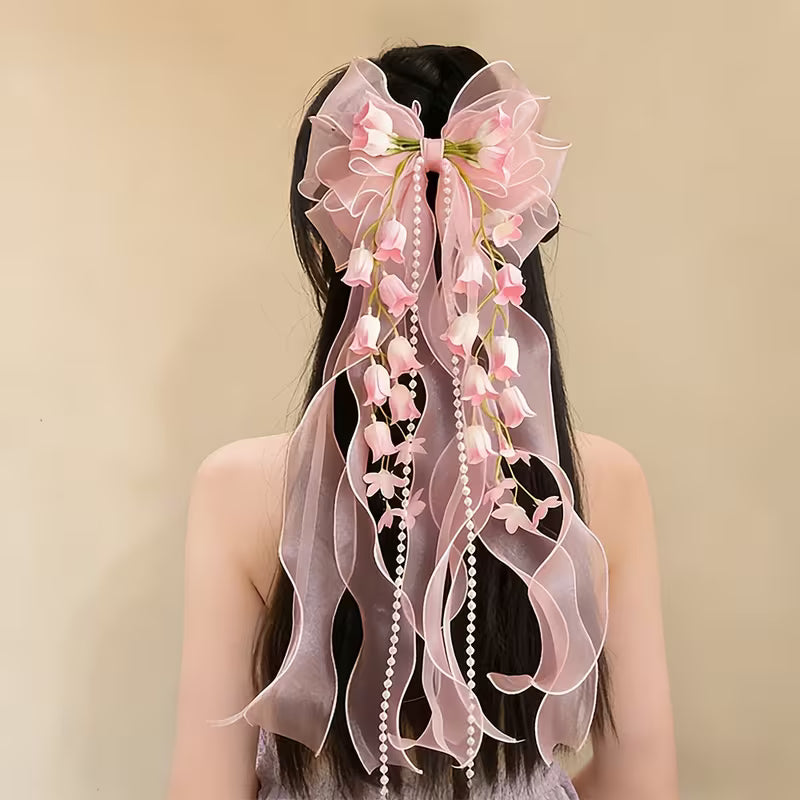 Long Ribbon Organza Bow Hair Clip
