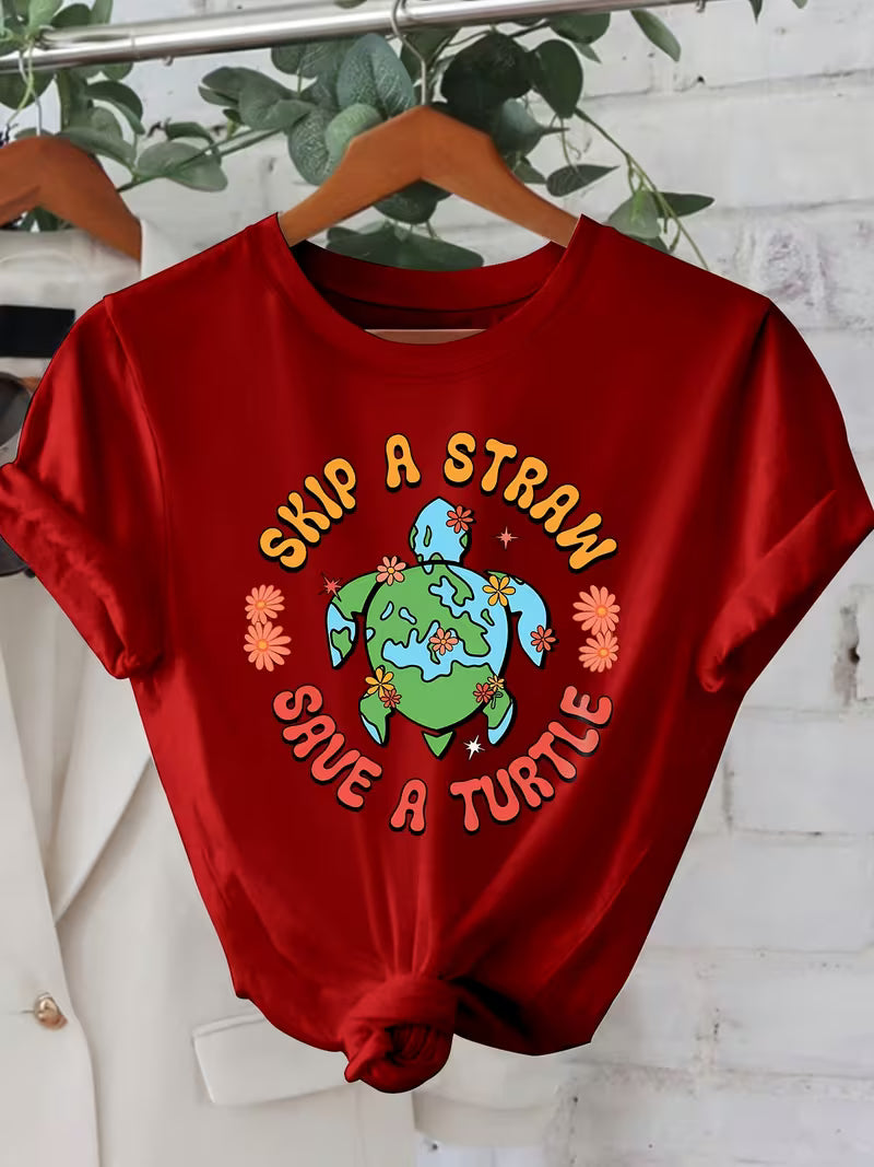 “Skip a Straw Save a Turtle” Earth Day Graphic T-Shirt
