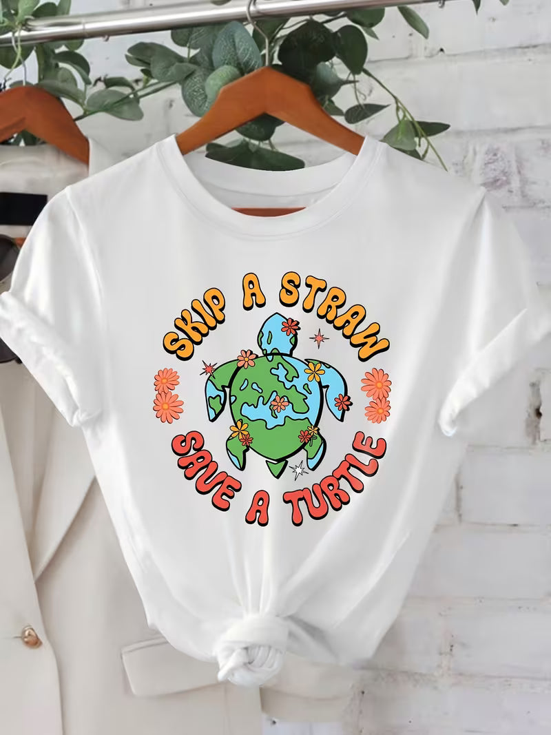 “Skip a Straw Save a Turtle” Earth Day Graphic T-Shirt