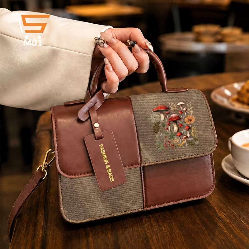 Botanical Mushroom Pattern Crossbody Bag