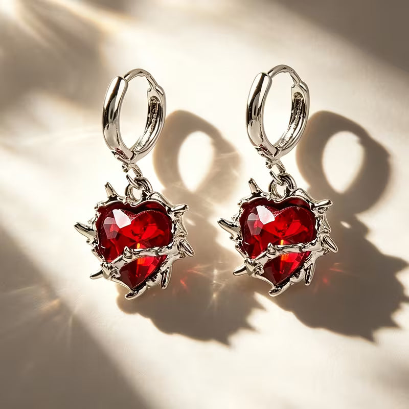 Gothic Heart Glass Drop Earrings
